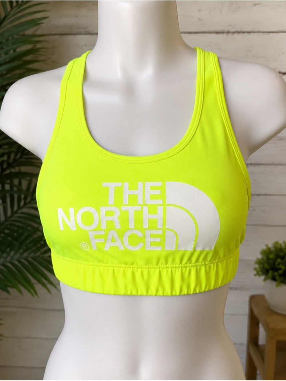 The North Face Womens Sports Bra S Neon Yellow Racerback Logo Athletic Gym